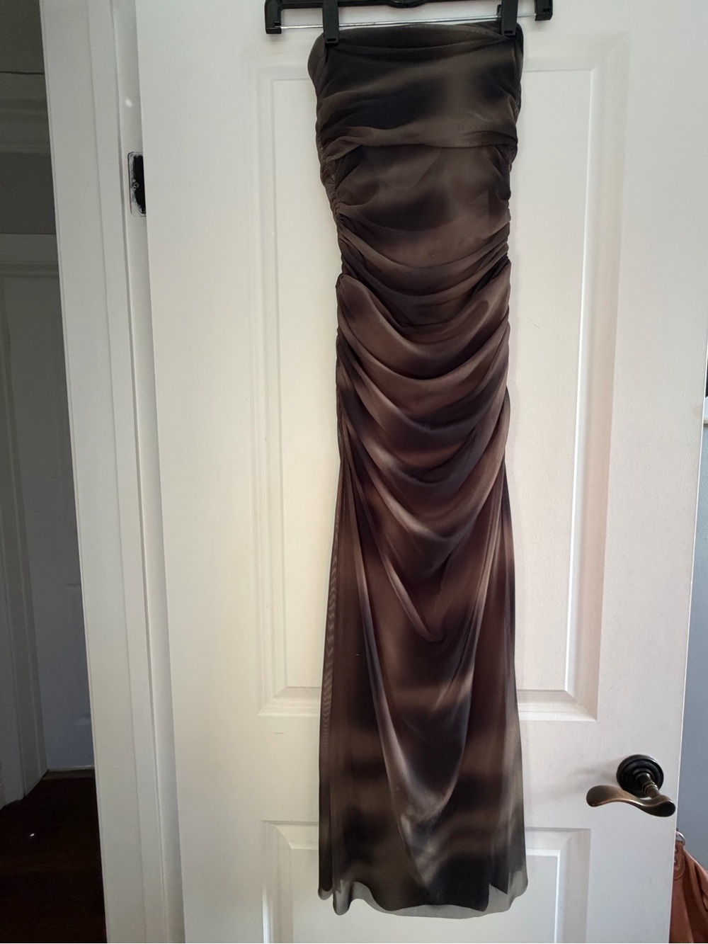 Zara Brown/green Strapless Ruched Evening Dress